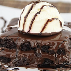 Brownie with Ice Cream and Chocolate Syrup