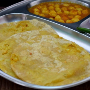 Vegan Aloo Poori (Potato Curry with fried flat bread)