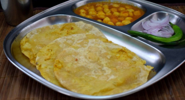 Vegan Aloo Poori (Potato Curry with fried flat bread)