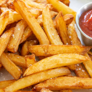 Vehan French fries are coated with light salt and are Vegan, Nut Free & Gluten Free