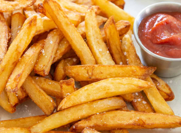 Vehan French fries are coated with light salt and are Vegan, Nut Free & Gluten Free