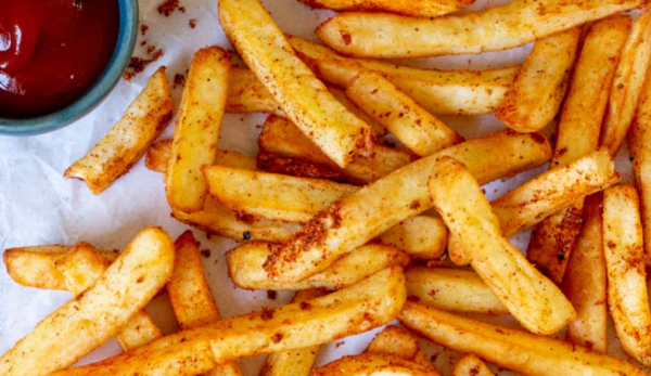 Masala Fries are Spicy French fries coated with herbs, minced garlic, cilantro & spices are Vegan, Nut Free & Gluten Free