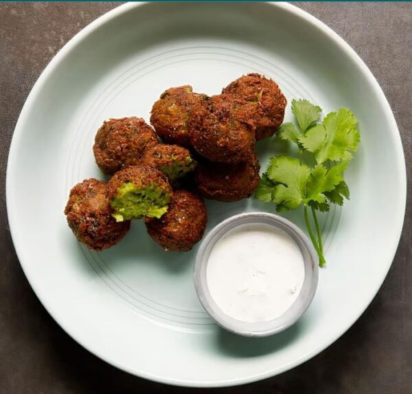 Edamame Falafel Crispy edamame falafel with tzatziki dipping sauce